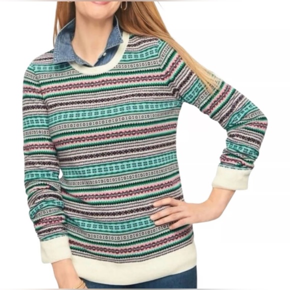 Talbots Fair Isle Lambswool Blend Sweater | Multicolor Striped Pattern | Size L - Picture 1 of 10